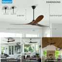 60 inch Outdoor Ceiling Fan No Light for Patios, Ceiling Fans Without Lights with Smart App and Remote Control, Damp Rated 3 Blades Wood Propeller Fan for Exterior Outside Porch, High CFM, Walnut