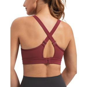 Yvette Supportive Sports Bra Adjustable Straps Plus Size Workout Running High Impact Sports Bras for Women Sewn in Pads (Burgundy)