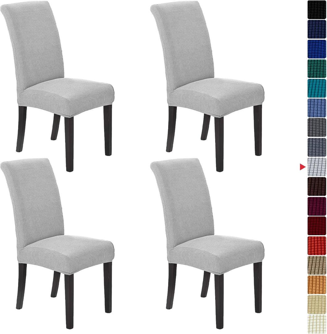 Stretch Chair Covers for Dining Room Set of 2, Removable Washable Dining Room Chair Covers, Dining Chair Slipcovers Seat Protector, Great Home Decor and Banquet Upholstery (Sliver, 4 Pack)