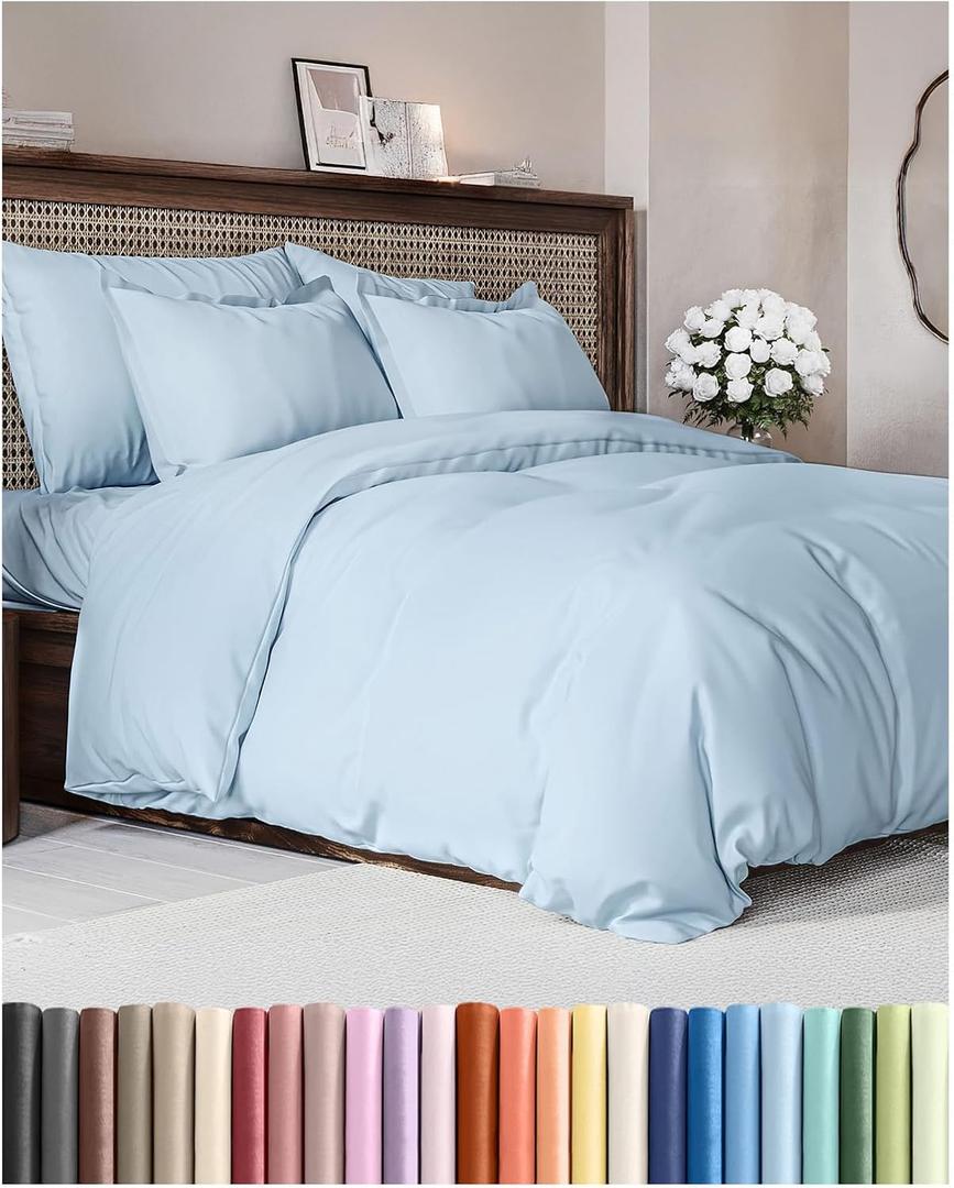 Duvet Cover Full Size Set - Extra Soft Full Duvet Cover 80" x 90" with 2 Pillow Shams - Hotel Luxury, Easy Care & Fade Free w/ Zipper Closures & Ties - All Season, Comfy and Breathable (Light Blue) (20 - Baby Blue (No Comforter))