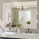 Frameless Bathroom Mirror, 48" x 36" Rectangle Beveled Wall Mirror, Modern Decorative Vanity Mirrors for Living Room, Entryway, Bedroom, Hangs Horizontally or Vertically