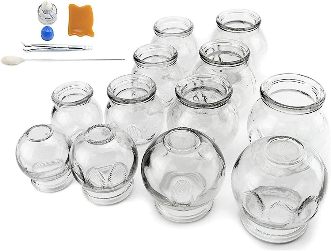 Professionals 12 pcs Thick Glass Cupping Set for Therapy Medical Tension Release