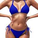 Women's Triangle Bikini Sets Two Piece Double Straps Halter Swimsuit Tie Side String Cheeky Bathing Suits (X-Large, Royal Blue)