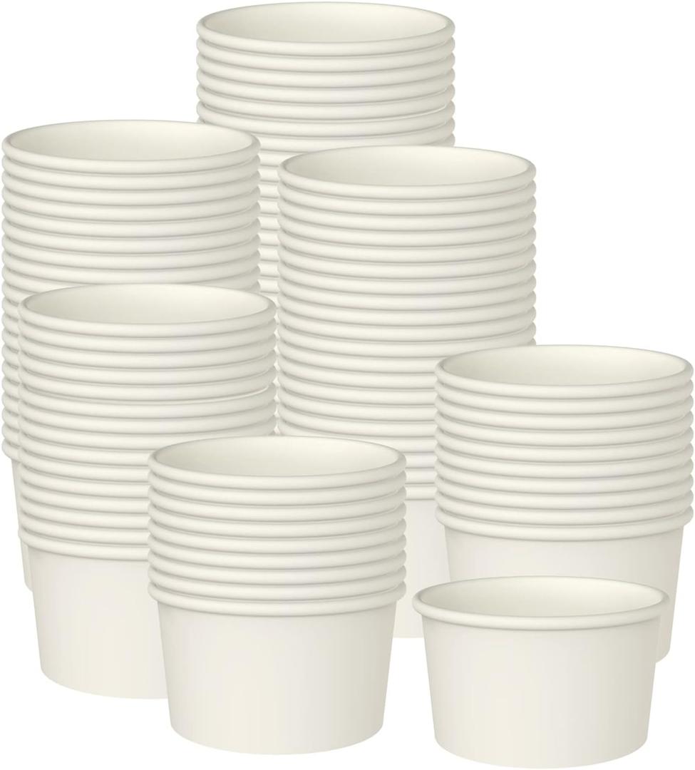 Axe Sickle 100 Pcs Paper Ice Cream Cups Disposable Dessert Bowls 9 Ounce for Hot or Cold Food, Sundae, Frozen Yogurt, Soup, White
