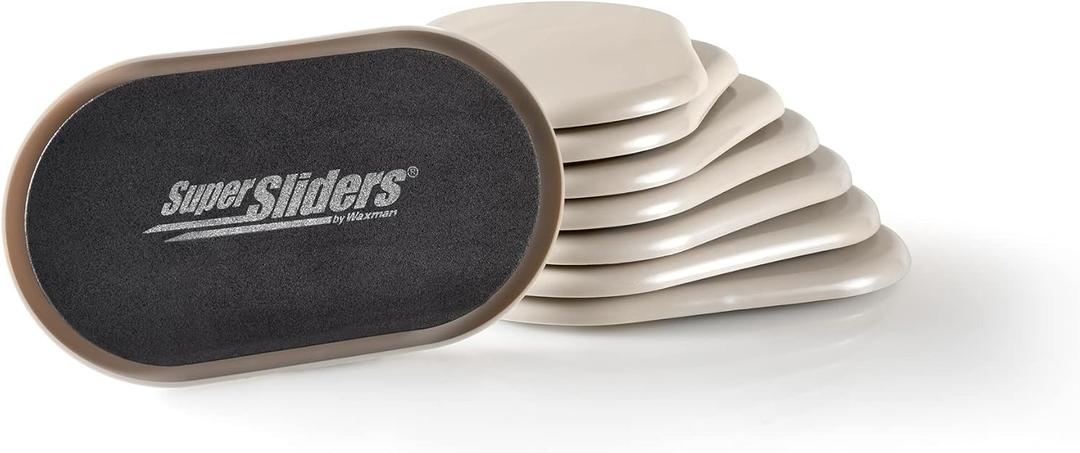Super Sliders 3-1/2" x 6" Small Oval Reusable Furniture Sliders for Carpet, Anti-Slip Protective Furniture Moving Pads for Beds, Sofas, Dressers, Set of 8, Beige