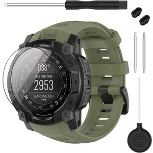 Band Compatible with Garmin Instinct 3 45mm/50mm, Soft Silicone Replacement Watch Band 20/22/26mm Width Strap and 2 Pack Screen Protectors for Instinct E 40MM 45MM Smart Watch for Women Men
