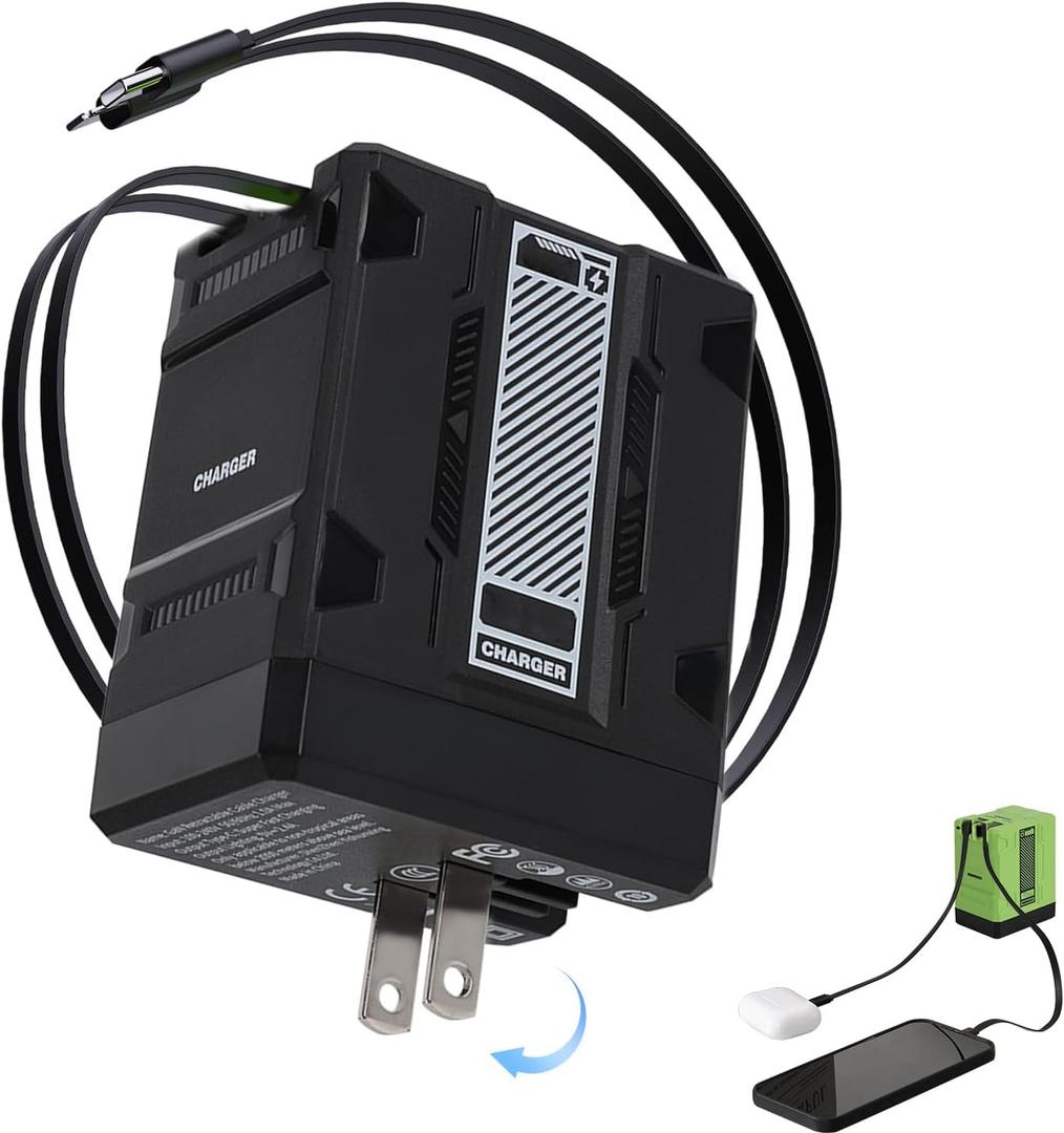 2 in 1 GaN Charger 120w, New Scalable Retractable 120w Fast Charger Module, All in 1 Foldable Charging Adapter Wall Plug for Phone, Tablet, Laptops (Black)