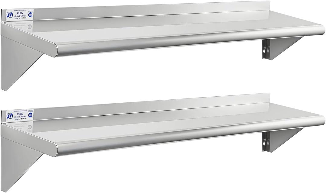 Hally Stainless Steel Shelf 2 Pack Wall Mounted Metal Shelves 10"x 48" NSF