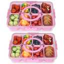 shopwithgreen Snackle Box Charcuterie Container, Divided Serving Tray with Lid and Handle for Party, Veggies, Fruits, Nuts, Food Tray Platter Snack Box Container for Entertaining, Picnic, Pink, 2pcs