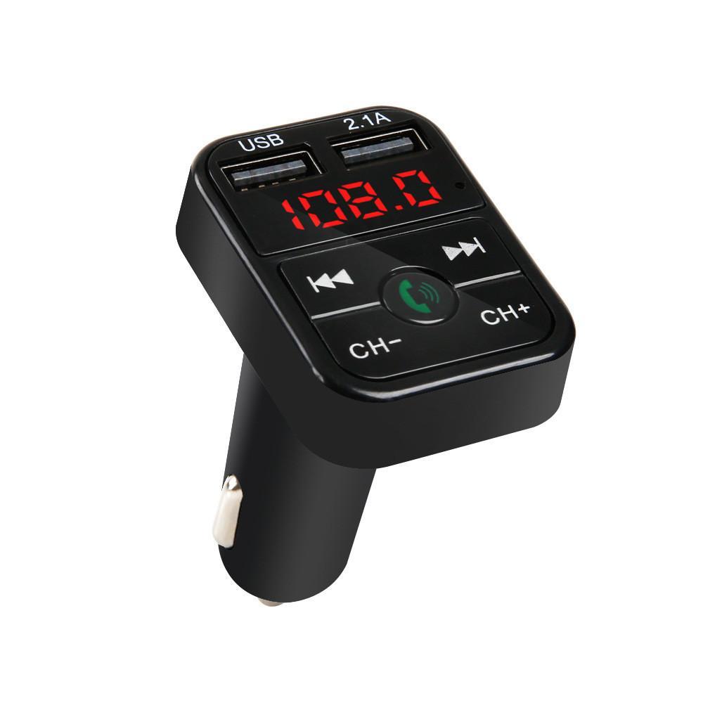 Bluetooth FM Transmitter for Car Cigarette Lighter, Hand Free Call with Built in Noise Canceling Microphone & Answer/Hang-up Button, USB-A, USB-C, Flash Drive Ports, 8 LED Modes