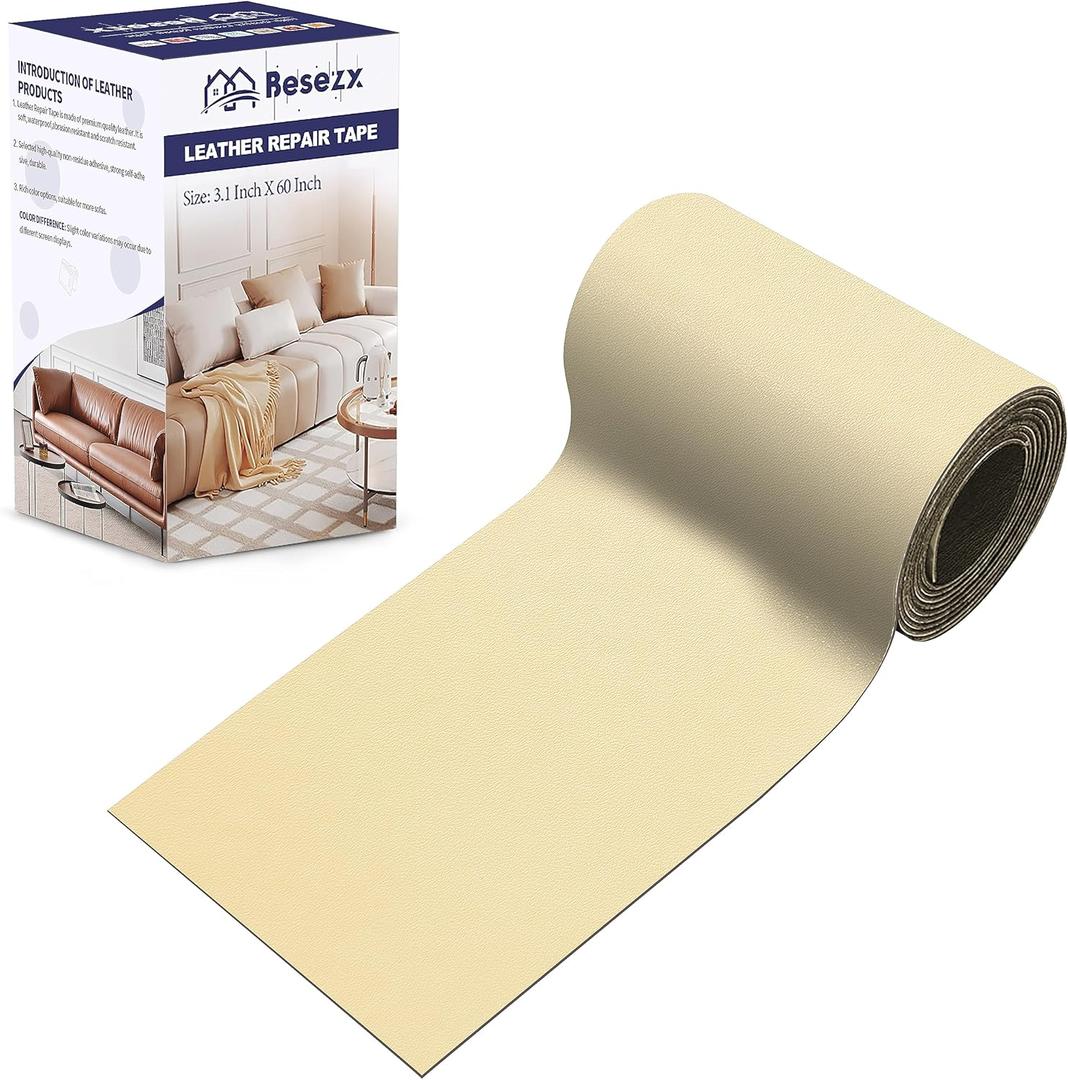 Leather Repair Patch Tape Kit, Self Adhesive Leather Repair for Furniture, Couch, Sofa, Car Seats,Office Chair,Vinyl Repair Kit.3.1inx60in