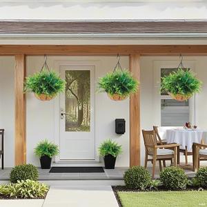 Artificial Hanging Plants Outdoor Artificial Hanging Fern POTS, UV Resistant Artificial Fern Baskets, Outdoor Patio Garden Home Decor