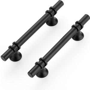Ravinte 5 Pack 6-3/8 Inch Cabinet Pulls Kitchen Cupboard Handles with Round Base Matte Black Drawer Pulls Cabinet Handles 6-3/8" Length,4" Hole Center