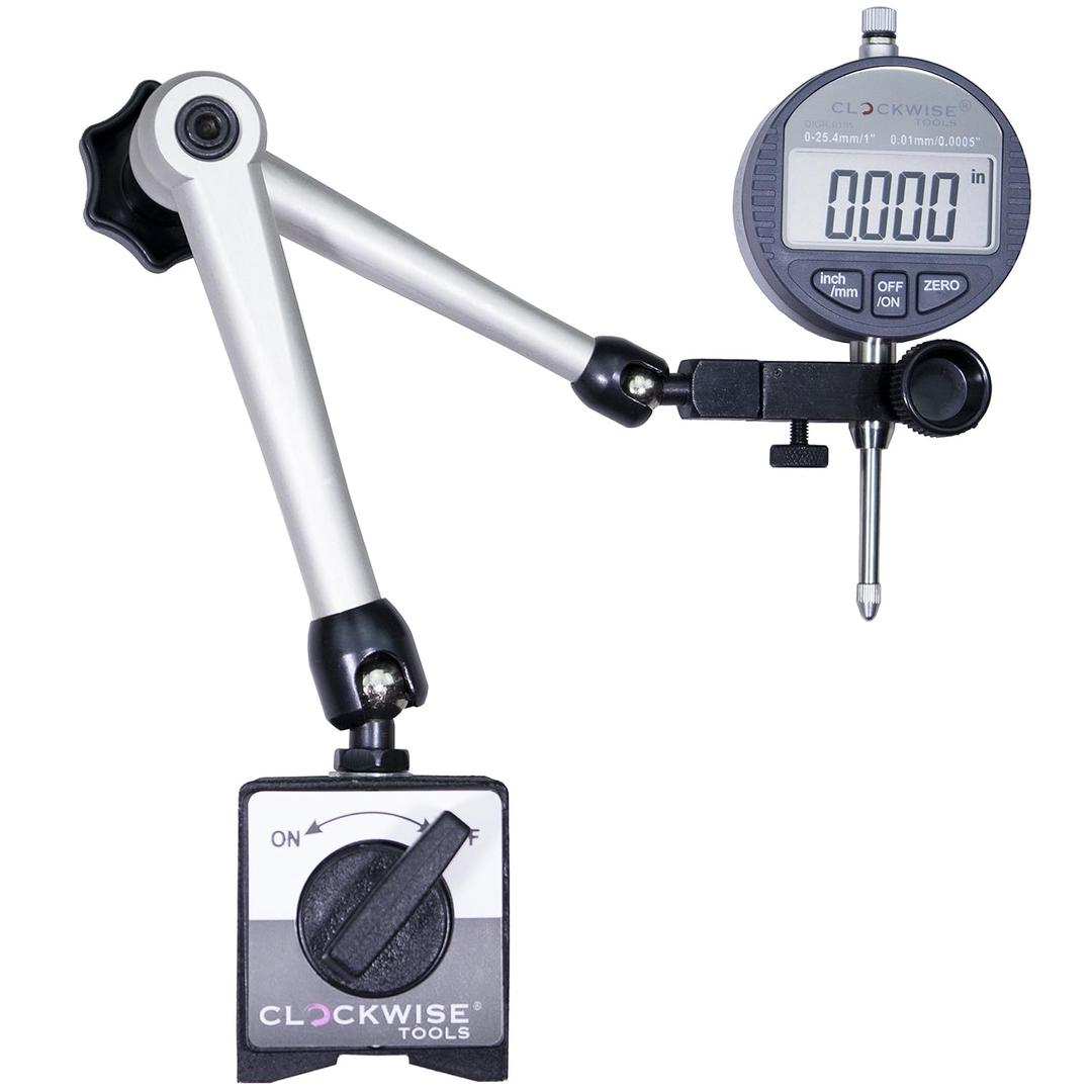 Digital Indicator with Magnetic Base Holder Stand, DIBR-0105 0-1 Inch/25.4mm, Inch/Metric Conversion, Auto Off
