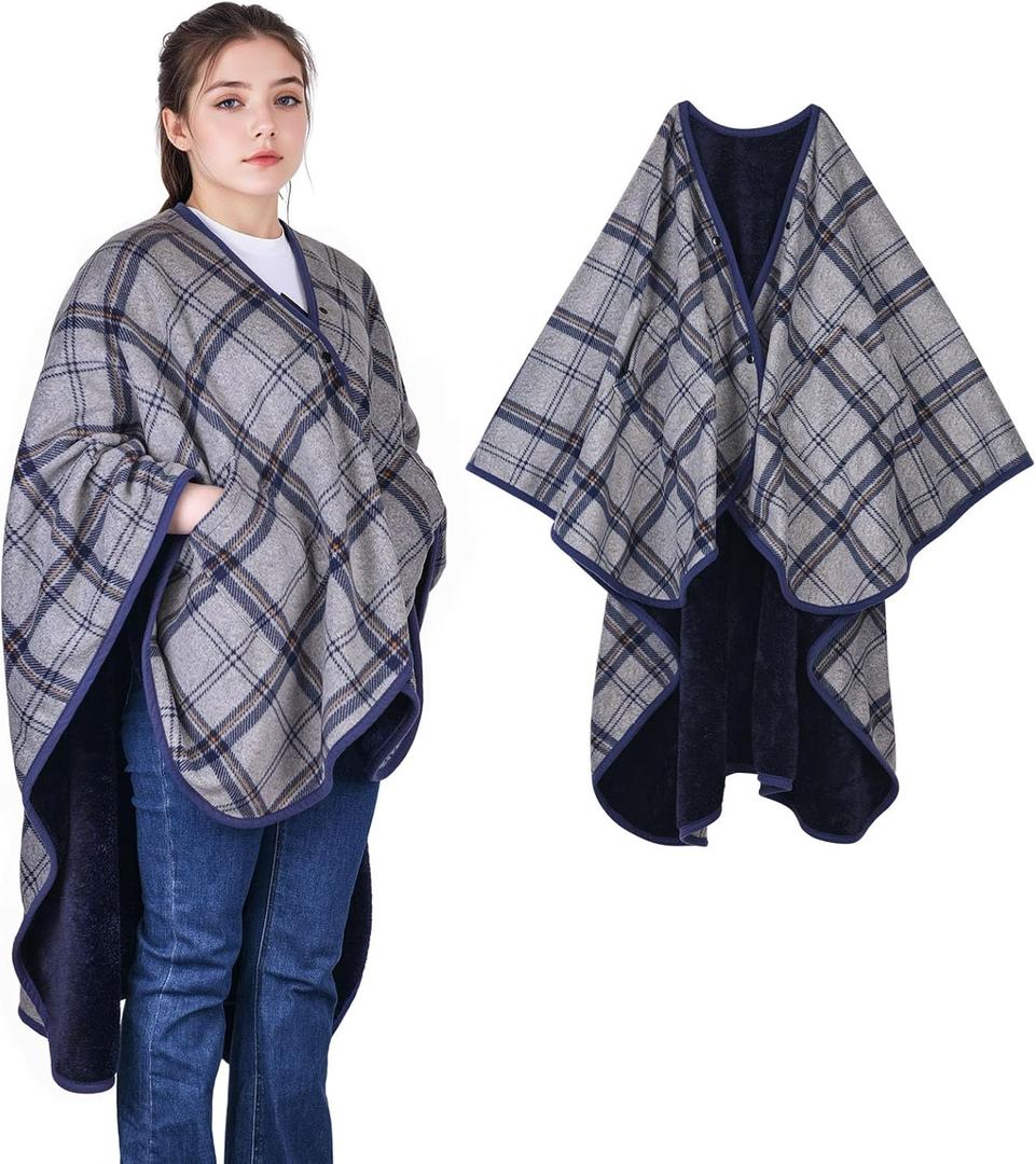 forestfish Wearable Blanket Poncho With Pockets And Buttons, Flannel Shawl Wrap Blanket For Women Soft And Warm (Smoke-gray)