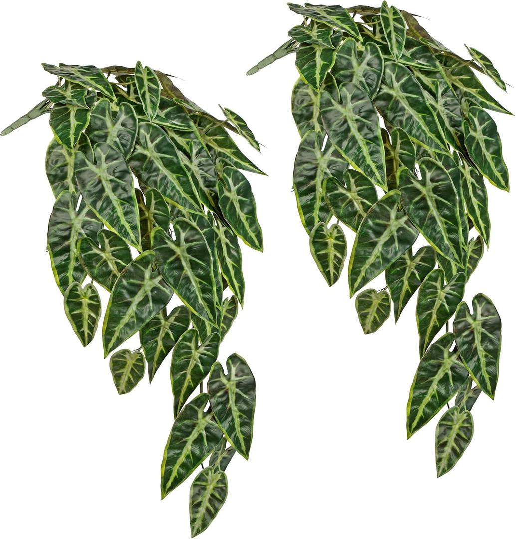 2 Packs UV Resistant Artificial Hanging Plants Outdoors & Indoors, 33" Large Fake Pothos Ivy Vines Plants Faux Monstera Hanging Greenery for Planter, Shelf, Window Box, Porch, Patio, Garden Decor