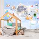 XMPMBM-Cartoon Animals Nursery Room backsplash Large Decorative Wallpaper Clouds the Moon Bedroom Bathroom wall Mural- W 154" X H 105"（112 Square Foot）