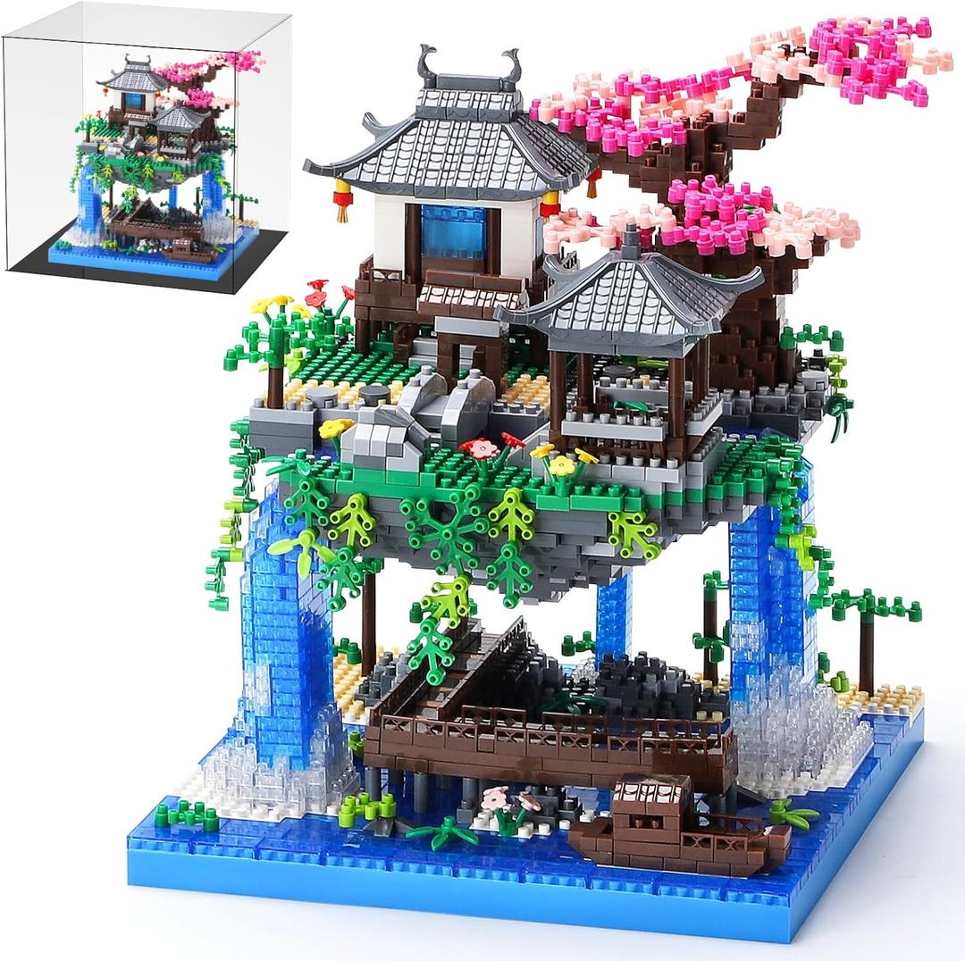 CAXIMSY Cherry Blossom Bonsai Tree Building Block Sets with Acrylic Display Box Chinese Architecture of Peach Blossom Micro Mini Building Set Toy Gift for Kids Adults3320 Pieces