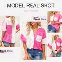 Dokotoo Womens Casual V Neck Short Sleeve Shirts Color Block Back Button Down Blouses Tops (M)