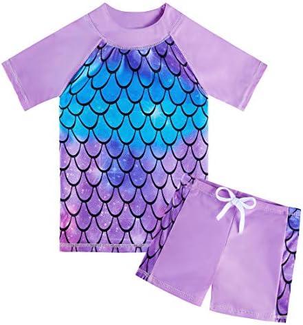 Lovekider Girls Swimsuits Two Piece Rash Guard Set Short Sleeve Bathing Suit Liner Swimwear with Sun Protection 10T