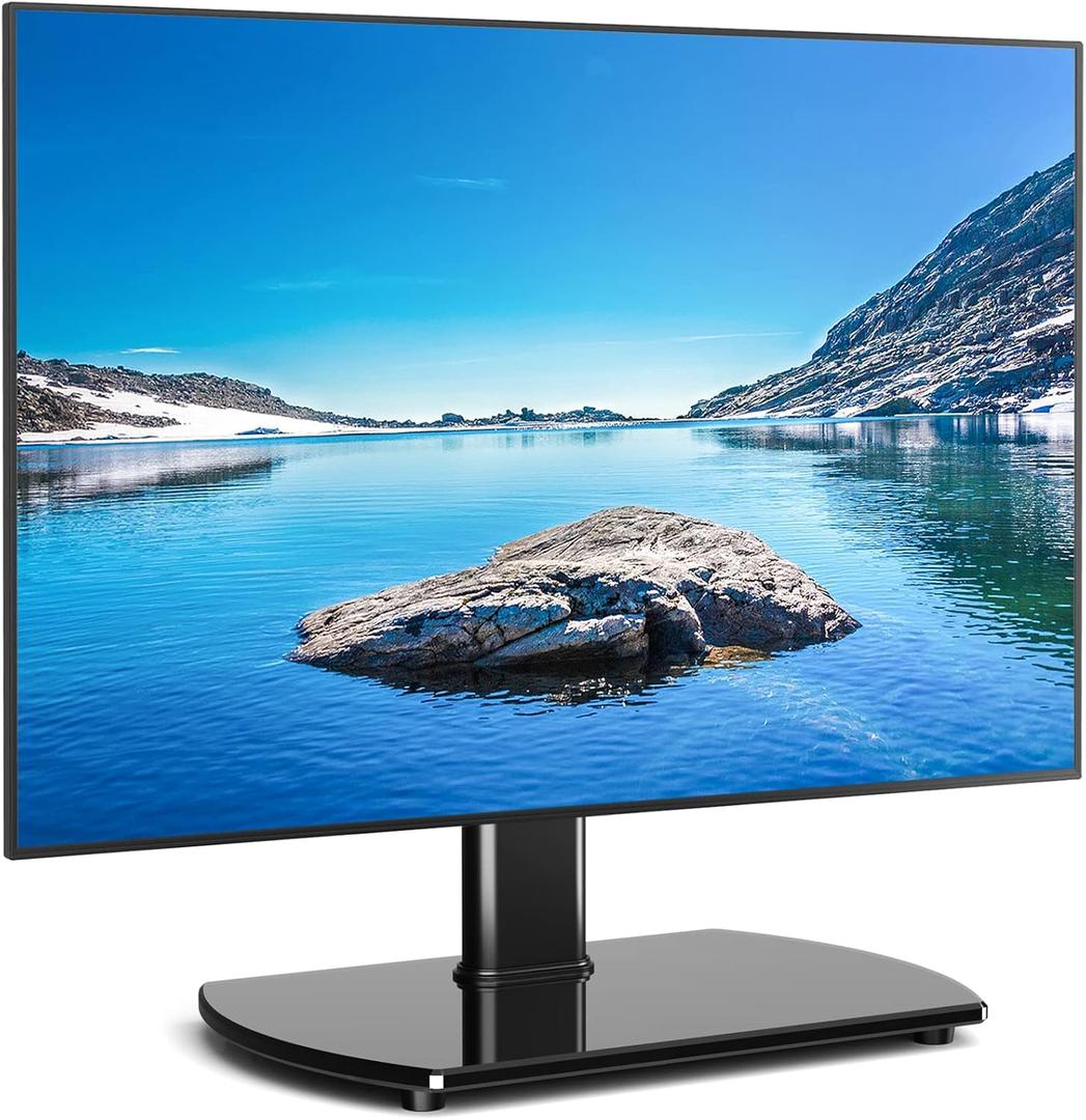 Rfiver Universal Swivel TV Stand for 27-50 55 60 Inch TVs, Height Adjustable Table Top TV Stand Mount Hold up to 88 lbs, Pedestal TV Stands with Tempered Glass Base, Replacement TV Mount Stand