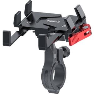 Tiakia Bike Phone Mount Holder, Aluminum Motorcycle Phone Mount, Handlebar Mounted Cell Phone Holder for Bike, 360 Rotation, Universal Bicycle Phone Mount for 4.5-7 Inch Phones (Black Red)