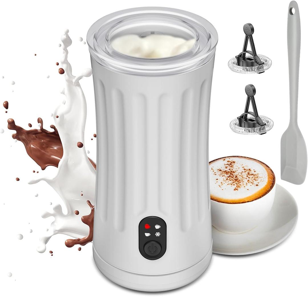 Milk Frother, 4-in-1 Milk Frother and Steamer, Hot and Cold Foam Maker and Milk Warmer with Temperature Control & Auto Shut-Off, Frother for Coffee, Latte, Cappuccino, Matcha(White)