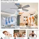 JSAITEE Ceiling Fans with Lights, 42 Inch Low Profile Ceiling Fan with Light and Remote/App Control, Flush Mount, Reversible, 3CCT, Dimmable, Noiseless, Nickel Ceiling Fan for Indoor/Outdoor Use