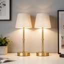 Cordless Table Lamp Rechargeable, LED Table Lamps with Touch Control, Stepless Dimmable Bedside Lamp, 6000mAh Battery Operated USB-C Lamp for Bedroom, Dining, Patio, Small Fabric Lamp Gold 2PCS