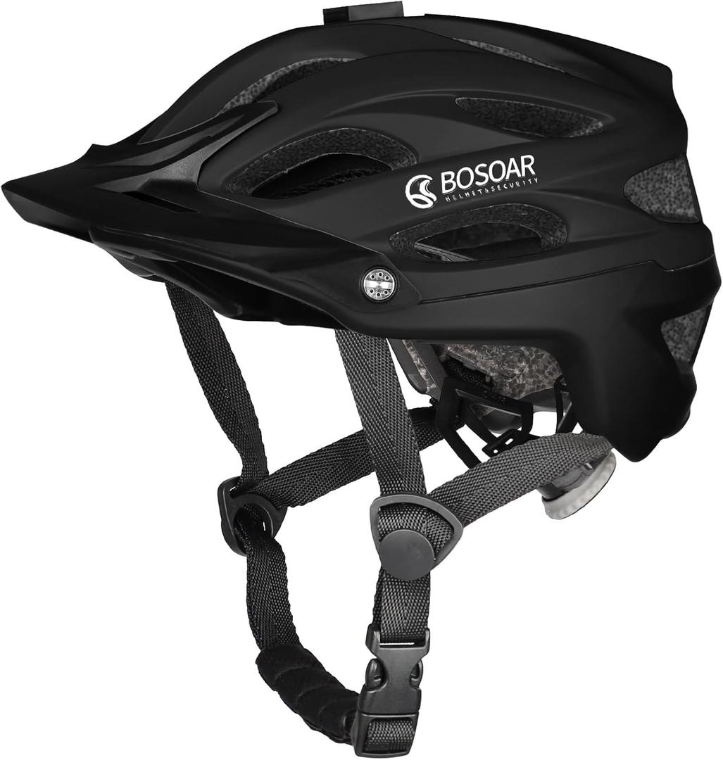 Bosoar Mountain Bike Helmet,Adult Cycling Helmet with Camera Mount and Detachable Visor for Men Women Youth,Suggested Fit 55-61 Cm (black)