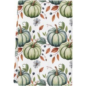 Fall Kitchen Towels Set of 2 Thanksgiving Teal Green Pumpkin Dish Towels and Dishcloths Sets Decorative Tea Towel Autumn Flower Leaves Absorbent Hand Towels for Kitchen Bathroom Drying Cleaning Decor 