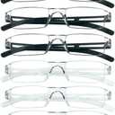 VisionGlobal 8 Pairs Reading Glasses, Blue Light Blocking Glasses, Computer Reading Glasses for Women and Men, Fashion Square Eyewear Frame (4black+4clear,+1.00 Magnification)