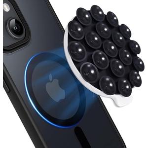 PKYAA Silicone Suction Cup Phone Mount, Magnetic Silicone Suction Phone Case Stand, Hands Free Mirror Shower Phone Holder, Perfect for TikTok/Ins/YouTube Videos Creators (Black)