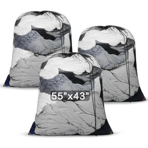 3 Pack Mesh Laundry Bags Extra Large 55" x 43" Sturdy Material Laundry Liner with Drawstring Closure Black Washable Hamper Liner for Factories College Dorm Apartment and Apartment Dweller