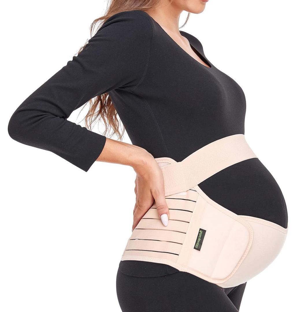ChongErfei Maternity Belt Pregnancy Belly Band 3 in 1 Maternity Support Belt for Pregnant Back/ Pelvic/ Hip Pain, Maternity Band Belly Support for Pregnancy (Nude, XL:Fit Ab 46"-57.2")