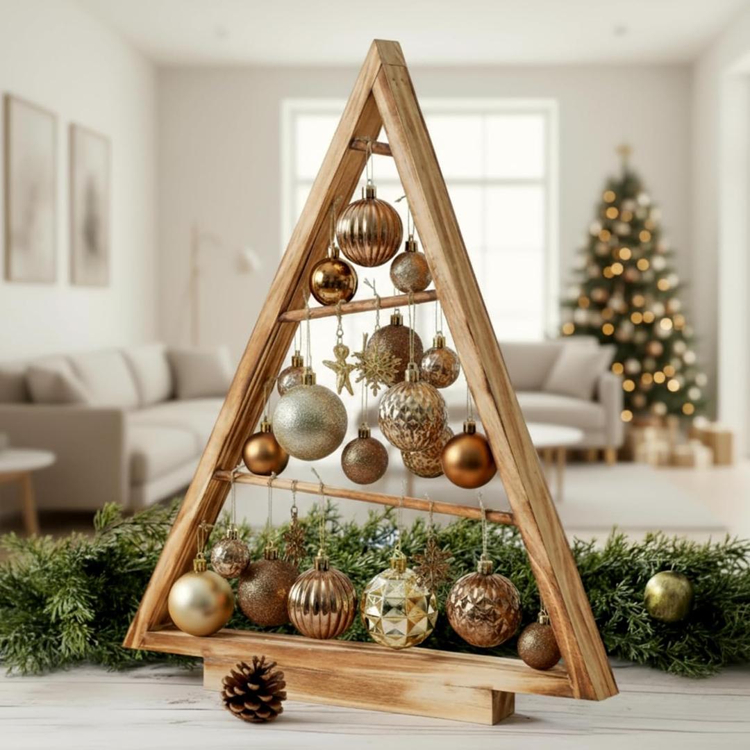 Leinuosen 20 Inch Wooden Christmas Ornament Display Centerpiece Tree Stand Christmas Table Tree Shaped Display Stand Farmhouse Xmas Decorations Wooden Gift