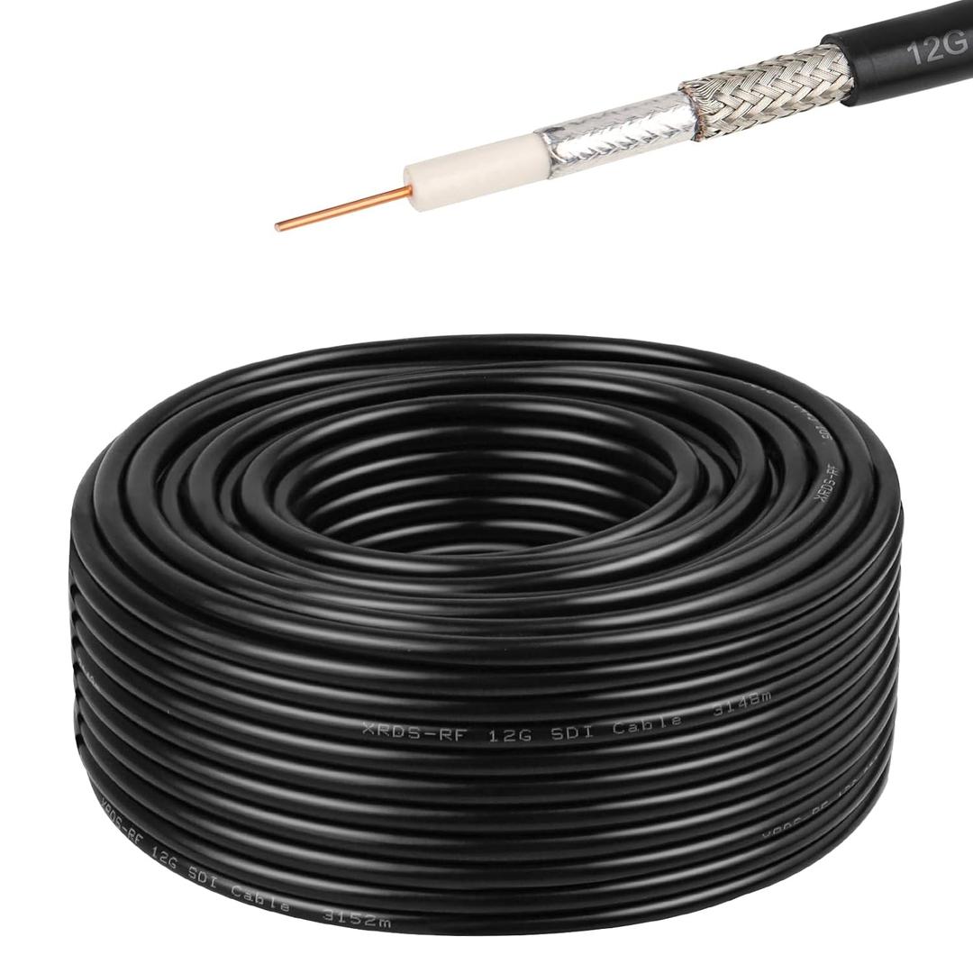 XRDS -RF 100FT 12G SDI Coaxial Cable, 75 Ohm RG6 Bare Copper Core with Tinned Copper Braid and PVC Jacket  Ideal for HD-SDI, 4K, and 8K Video Transmission