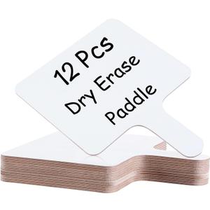 12 Pcs Dry Erase Answer Paddle 7 x 9 Inch Handheld Wooden White Board Double Sided Dry Erase Small Whiteboards for Students Classroom Games Party Auction Paddles for Bidding Meeting Voting(12)
