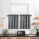 Buffalo Plaid Gingham Half Window Cafe Tier Curtains, Farmhouse Check Tiers Curtain for Kitchen Bathroom Living Room Window, 28" x 36", Black/White, Set of 2