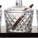 Glass Plaid Pattern Sugar Bowl Seasoning Jars with Lid Spoon and Tray 10oz Set of 3