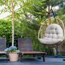 MQK Egg Chair Cushion, Outdoor Cushion for Patio Swing Hammock Furniture | Button tuft, straps, thick, large, waterproof cover, pp cotton inner, indoor & outdoor swing cushion for porch yard, 48x32x7