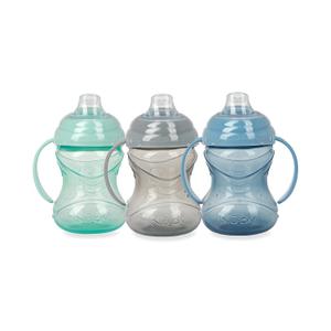 Nuby 3 Piece No-Spill Grip N Sip Cup with Soft Flex Spout, 2 Handle with Clik It Lock Feature, Neutral,10 Ounce (Gray, Blue & Aqua)