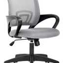 BestOffice | Ergonomic Office Chair | Mid-Back Swivel Desk Chair | Breathable Backrest & Lumbar Support | Adjustable Height | Sponge Seat | Rolling Wheels | Grey | for Adults & Women