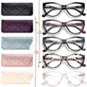 Gaoye 5 Pack Fashion Cat Eye Reading Glasses for Women, Computer Blue Light Readers Anti Glare With Eyeglasses Chain (A 5 PACK MIX, 3.0, multiplier_x)
