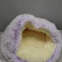 NOYAL Round Hooded Donut Dog Bed for Small & Medium Pets - Plush Fluffy Anti-Anxiety Cat Cave Bed with Cover (Small 19.6'', Gradient Purple)