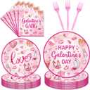 96Pcs Pink Galentine Party Decorations Tableware Set Happy Galentine's Day Paper Plates Napkins Forks Galentines Valentines Day Theme Party Supplies Serve 24 Guests