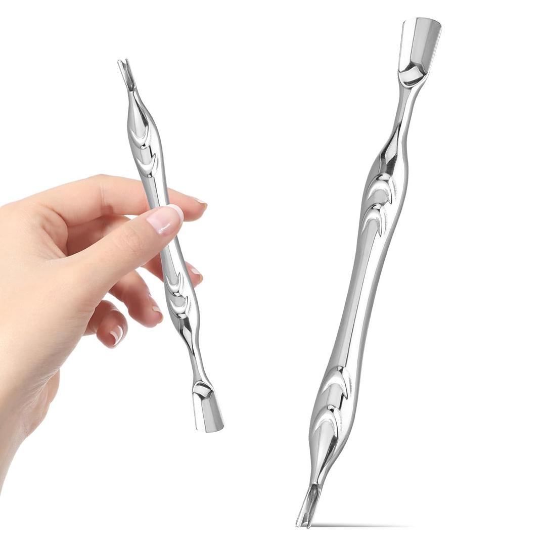 Cuticle Pusher with Cuticle Fork, 2 In 1 Cuticle Trimmer Professional Nail Pusher and Cuticle Cutter Stainless Steel Cuticle Remover Tool for Manicures Pedicure (Sliver)