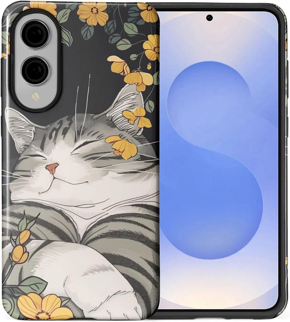 Case for Samsung Galaxy S25 Edge,Anti-Scratch Full-Body Cover Shockproof Slim Design Case,PC Hard Shell & Silicone Inner Bumper -Japanese Cute Sleepy Cat