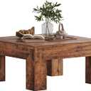 LUMTOK Wooden Square Coffee Table,35.5 inch Farmhouse Low Cocktail with Thick Base for Living Room (Rustic Brown)