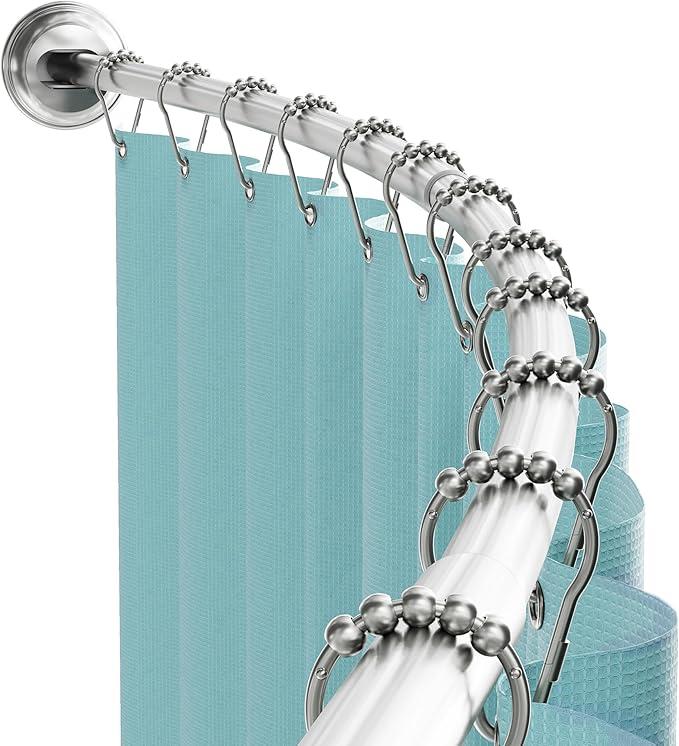 Zenna Home Curved Shower Curtain Rod, No Drill, 50-72 Inch Adjustable Tension Shower Rod for Bathroom, Rustproof, 1-Inch Diameter, Non Slip, Easy Install, Adds Space in Shower, Satin Nickel